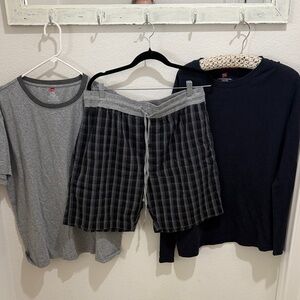 Hanes Men's Black and Gray Plaid Boxers